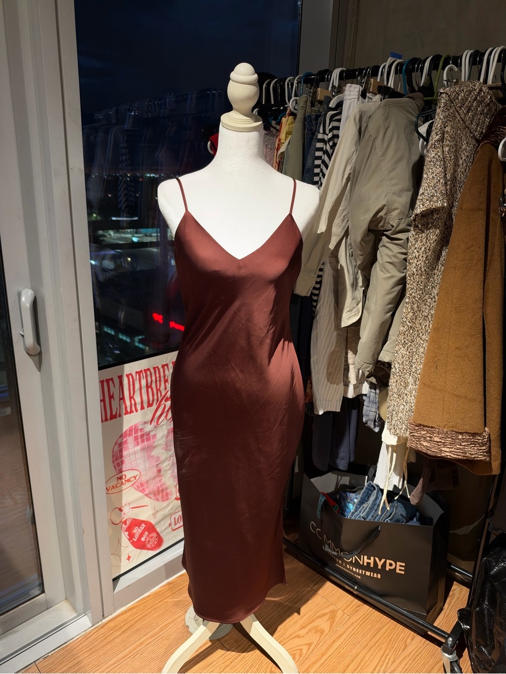 Gianni Bini Copper-Brown Satin Midi Slip Dress
